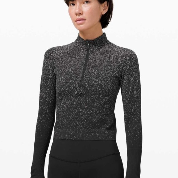 NWOT Lululemon Rest less cropped half zip herringbone fade black/white s… - Picture 3 of 3